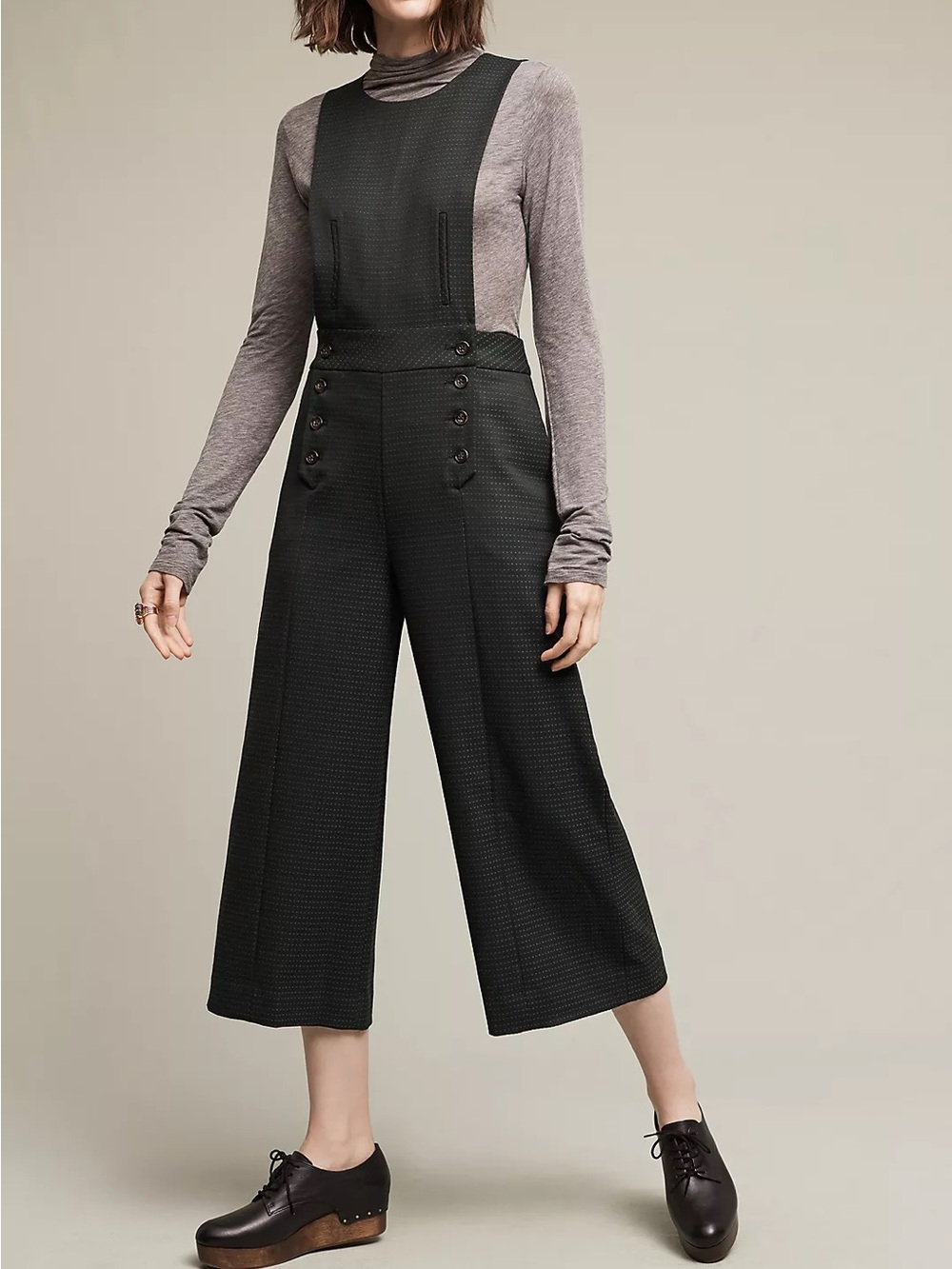 Anthropologie Cartonnier Wide Leg Cropped Jumpsuit Navy Brown Sleeveless NWT 10